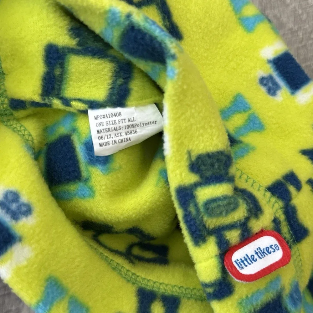 NWT Little Tikes Kids Fleece Beanie Mittens Set Robot Print Neon Green Blue OSFA
